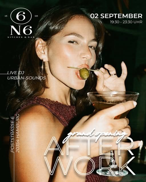 Plakat zum Grand Opening After Work am 2. September: Live-DJ, Urban Sounds, 19:30 bis 23:30 Uhr
